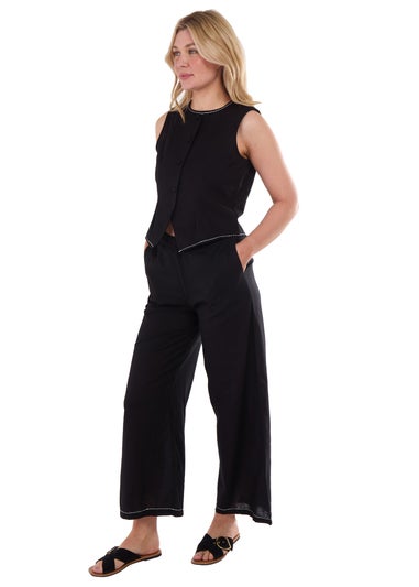 Gini London Black Cotton Contrast Stitch Detail Waist Coat