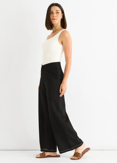 Gini London Black Contrast Embroidery Stitch Detail Trouser