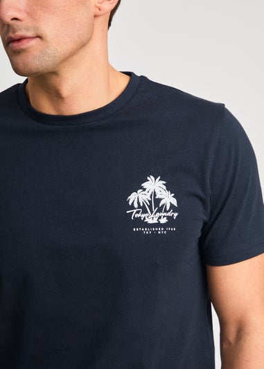 Tokyo Laundry Navy Beach Logo T-Shirt & Jogger Short Set