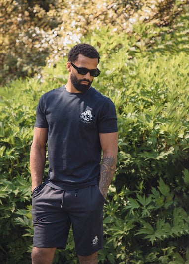 Tokyo Laundry Navy Beach Logo T-Shirt & Jogger Short Set