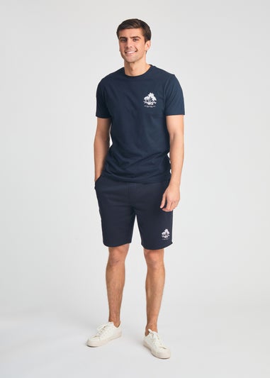 Tokyo Laundry Navy Beach Logo T-Shirt & Jogger Short Set