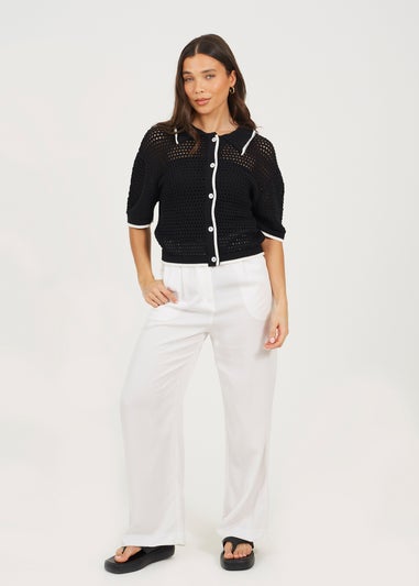 Brave Soul Black Loose Knit Collared Blouse