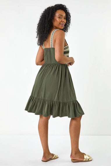 Roman Khaki Petite Crochet Trim Strap Dress