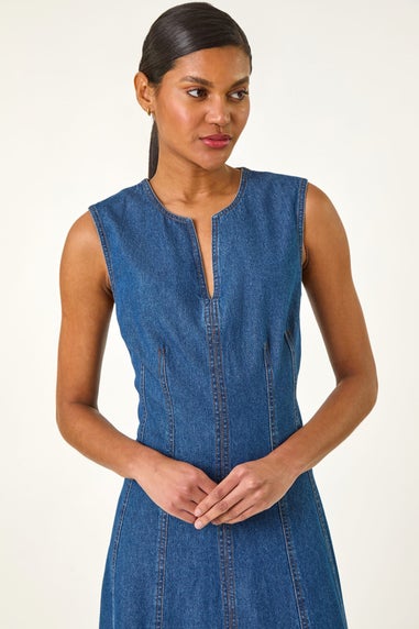 Roman Denim Panel Detail Midi Dress