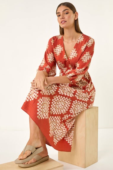 Roman Rust Geo Print V-Neck Midi Dress