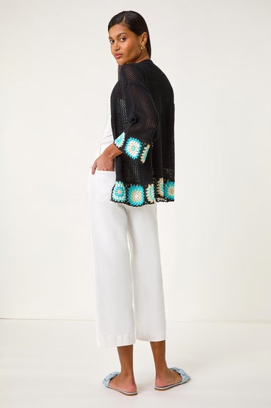 Roman Black Edge Crochet Hem Knit Cardigan