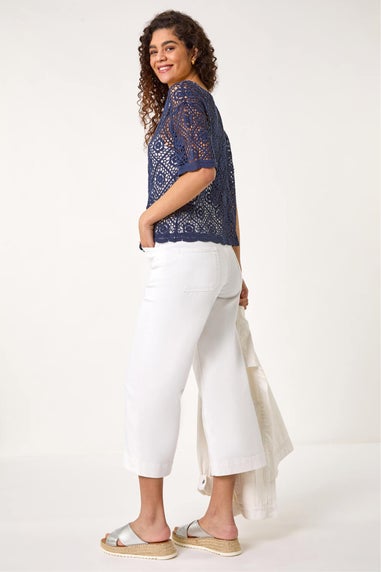 Roman Navy Cotton Crochet T-Shirt