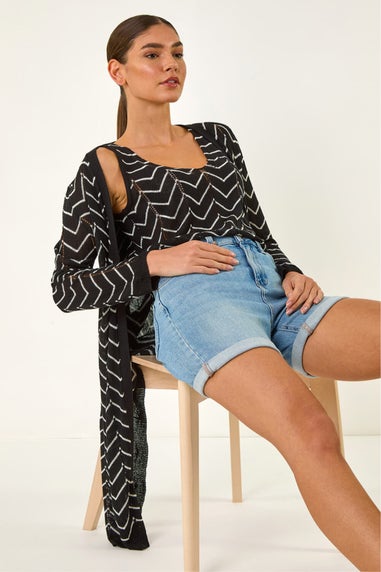 Roman Black Zig Zag Longline Cardigan