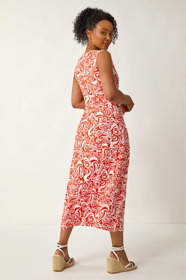 Roman Orange Petite Abstract Print Wrap Midi Dress