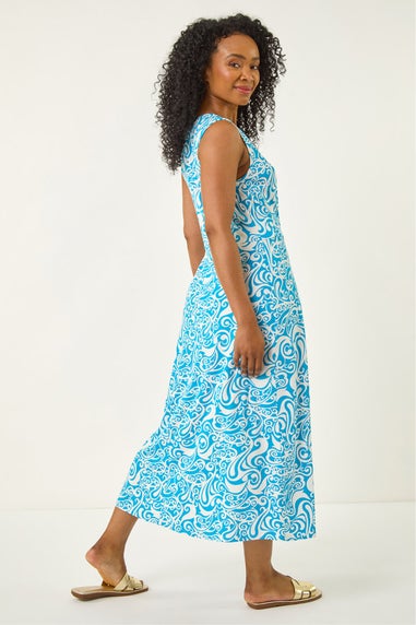 Roman Turquoise Petite Abstract Print Wrap Midi Dress