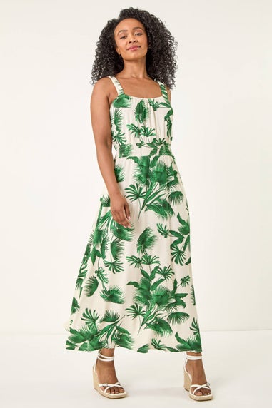 Roman Green Petite Tropical Strappy Midi Dress