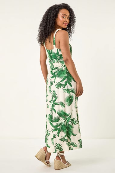 Roman Green Petite Tropical Strappy Midi Dress