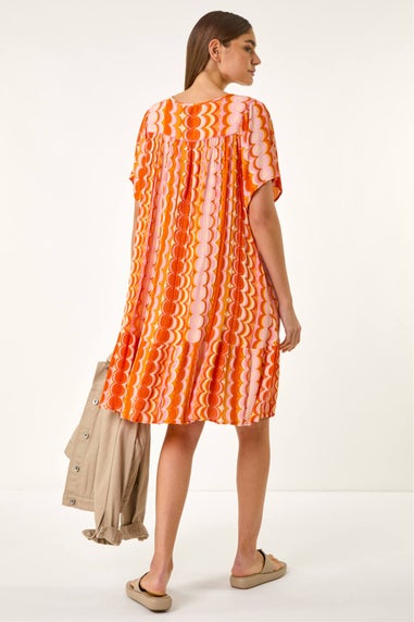 Roman Orange Abstract Smocked Dress