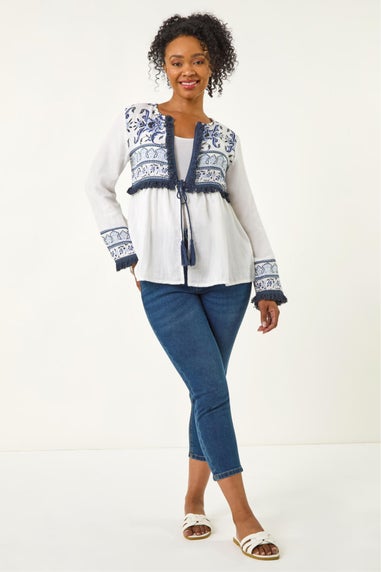 Roman White Petite Tassel Detail Jacket