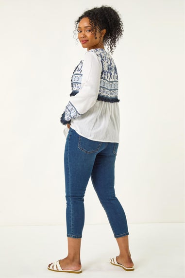 Roman White Petite Tassel Detail Jacket