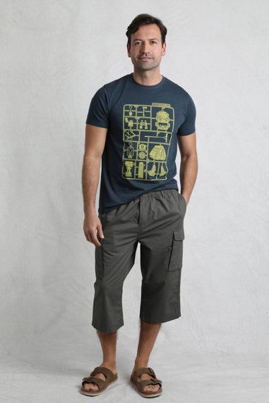 Weird Fish Dark Grey Summersville 3/4 Length Ripstop Cargo Trousers