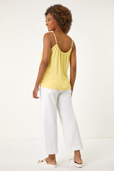 Roman Light Yellow Gathered V-Neck Stretch Vest Top