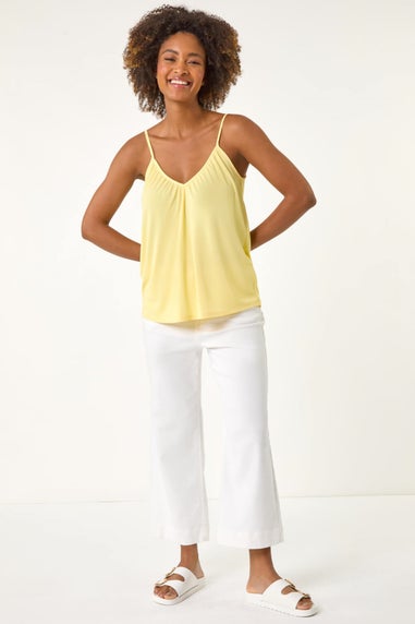 Roman Light Yellow Gathered V-Neck Stretch Vest Top