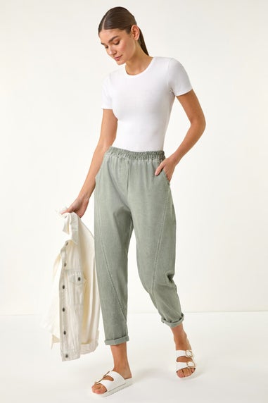 Roman Khaki Seam Detail Cropped Stretch Trouser