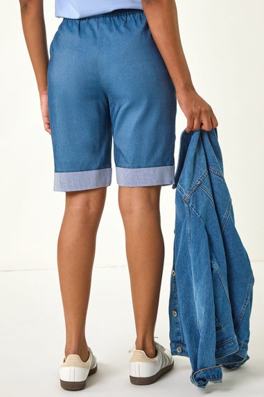 Roman Denim Bengaline Turn Up Stripe Stretch Shorts
