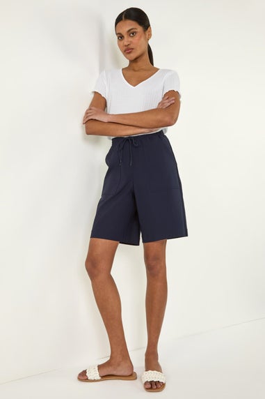 Roman Navy Drawcord Detail Pocket Stretch Shorts