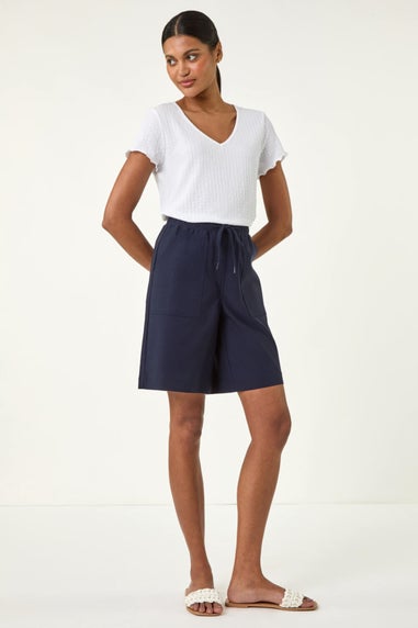 Roman Navy Drawcord Detail Pocket Stretch Shorts