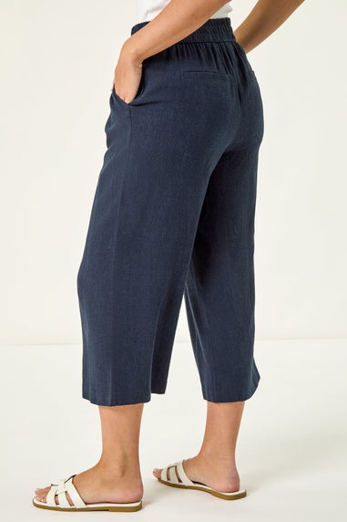 Roman Navy Petite Linen Mix Cropped Trouser