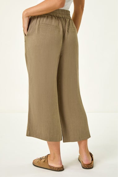 Roman Khaki Petite Linen Mix Cropped Trouser