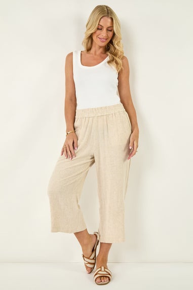 Roman Natural Petite Linen Mix Cropped Trouser