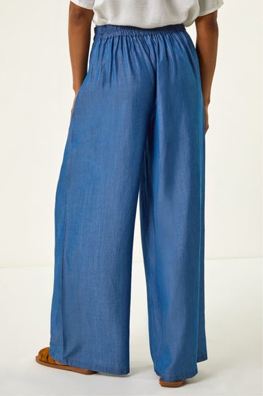 Roman Denim Pleated Full Length Wide Leg Trouser