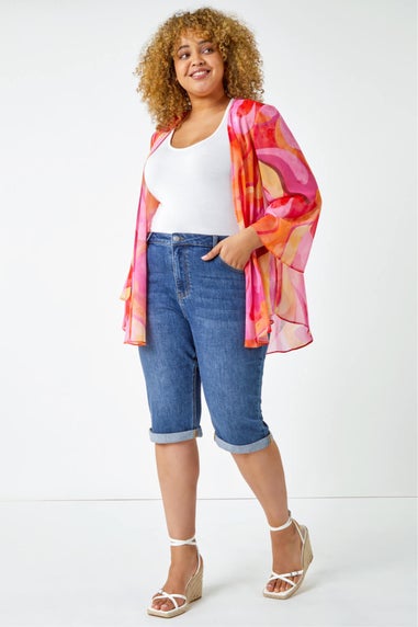 Roman Blue Curve Stretch Knee Length Denim Shorts