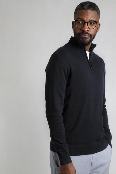 Weird Fish Navy Baxter Fine Knit 1/4 Zip Jumper