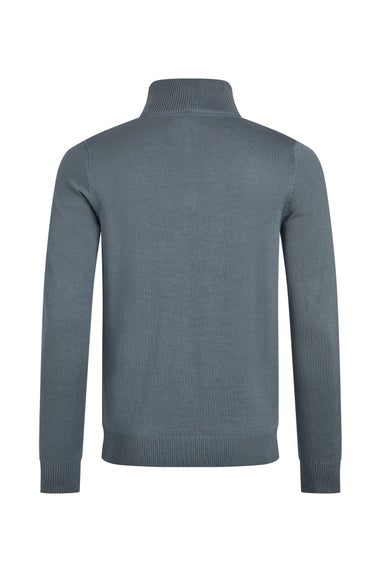 Weird Fish Grey/Blue Baxter Fine Knit 1/4 Zip Jumper