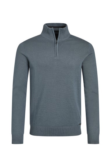 Weird Fish Grey/Blue Baxter Fine Knit 1/4 Zip Jumper