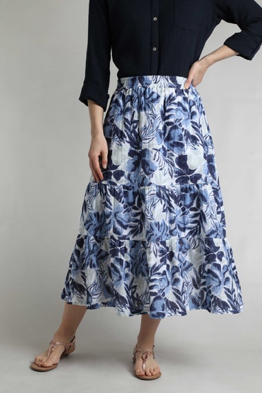 Weird Fish Estate Blue Harini Double Cloth Printed Midi Skirt