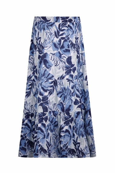 Weird Fish Estate Blue Harini Double Cloth Printed Midi Skirt