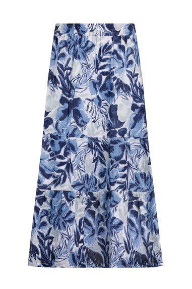 Weird Fish Estate Blue Harini Double Cloth Printed Midi Skirt