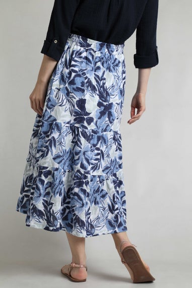 Weird Fish Estate Blue Harini Double Cloth Printed Midi Skirt
