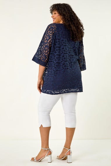 Roman Navy Curve Lace Front Stretch Top