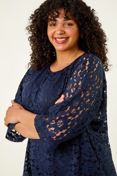 Roman Navy Curve Lace Front Stretch Top