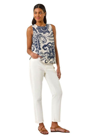Roman Navy Paisley Print Shell Top
