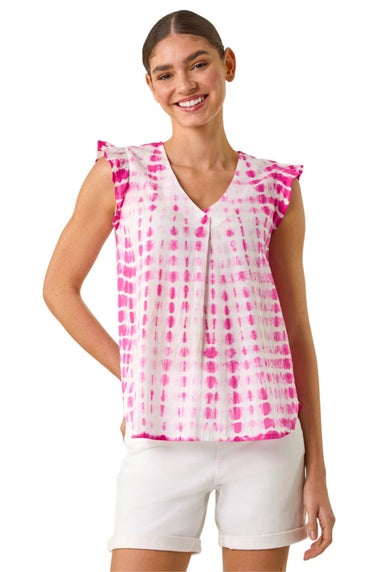 Roman Cerise Pleated Tie Dye Frill Top