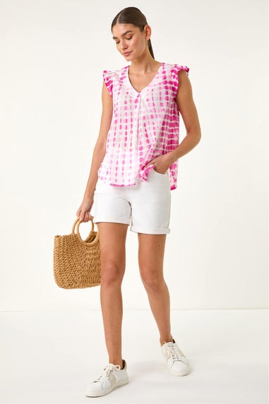 Roman Cerise Pleated Tie Dye Frill Top