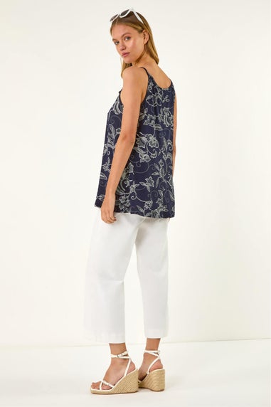Roman Navy Geometric Lace Trim Cami Top