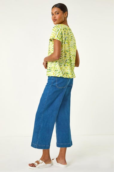 Roman Yellow Abstract Print Bubble Hem Top