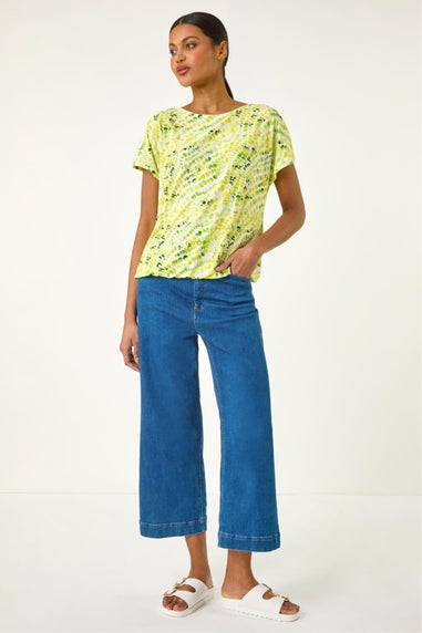 Roman Yellow Abstract Print Bubble Hem Top