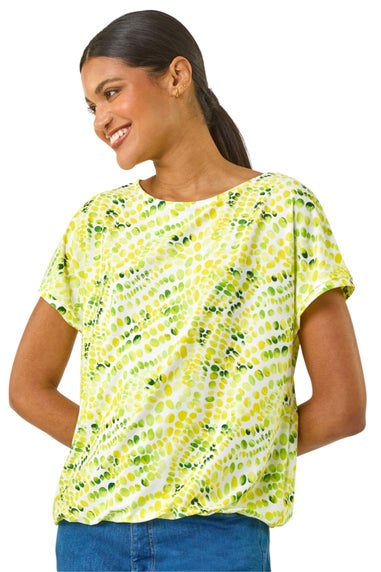 Roman Yellow Abstract Print Bubble Hem Top