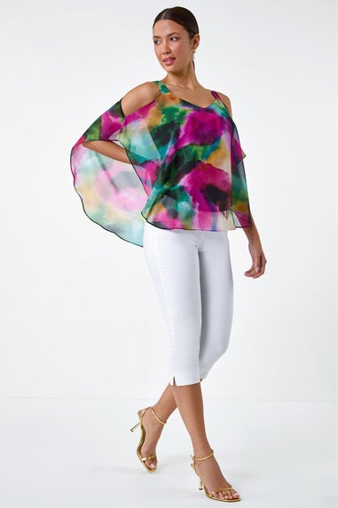 Roman Forest Abstract Print Cold Shoulder Overlay Top