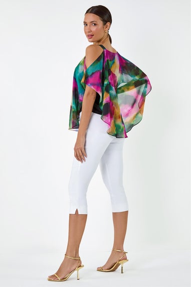 Roman Forest Abstract Print Cold Shoulder Overlay Top