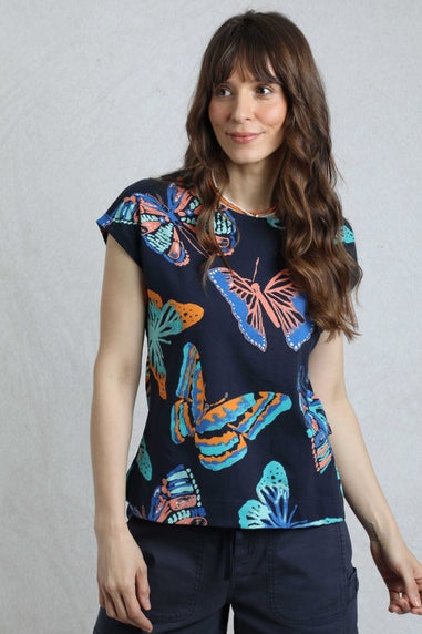 Weird Fish Dark Blue Paw Paw Printed T-Shirt